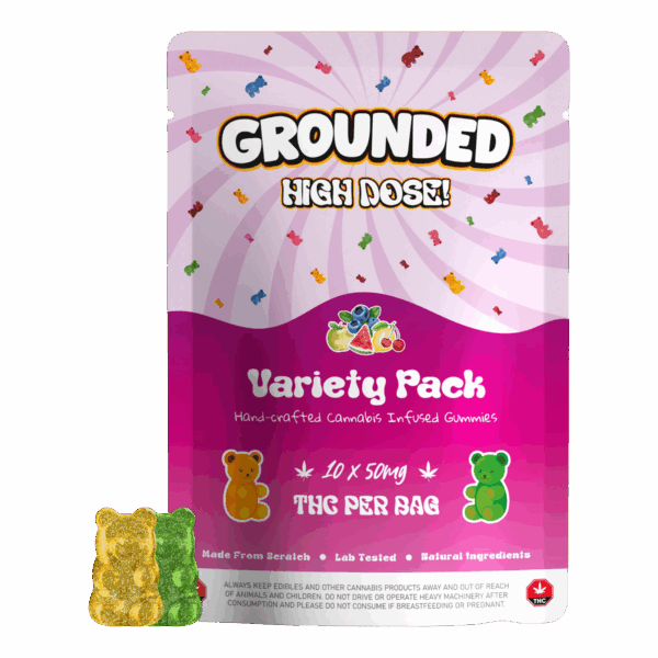 Grounded High Dose Variety Pack THC Gummies – 500mg THC – Assorted Flavor Adventure