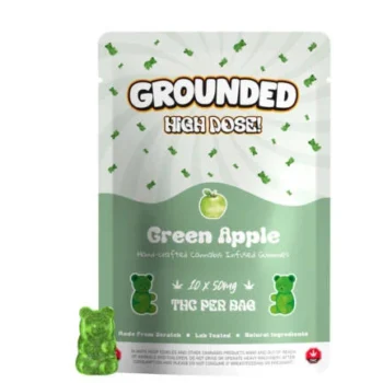 Grounded High Dose Sour Apple THC Gummies – 500mg THC – Crisp and Tart Delight