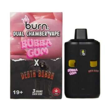 6g Dual Chamber Disposable Vape Pen by Burn Lifestyle Co. featuring Bubba Gum x Death Bubba flavor.