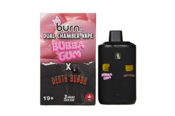 6g Dual Chamber Disposable Vape Pen by Burn Lifestyle Co. featuring Bubba Gum x Death Bubba flavor.
