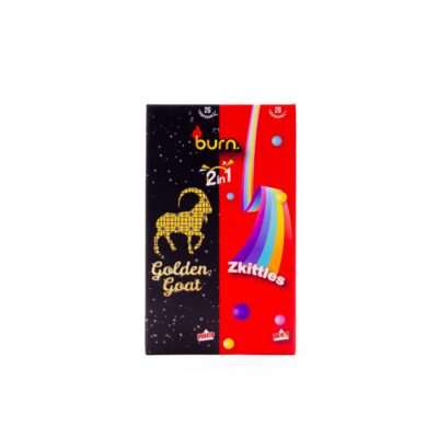 6g Dual Chamber Disposable Vape Pen by Burn Lifestyle Co. featuring Golden Goat and Zkittles flavors for a premium vaping experience.