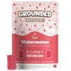 Grounded 500mg THC Brick - Watermelon, featuring vibrant pink packaging and a watermelon-flavored gummy, ideal for cannabis enthusiasts.