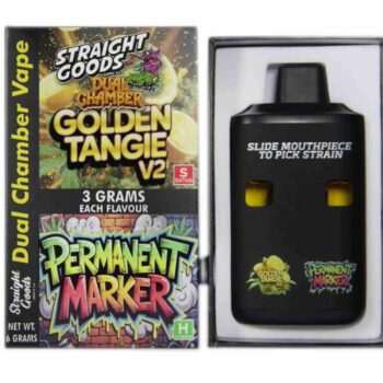 Straight Goods 6G Dual Chamber Vape featuring Golden Tangie and Permanent Marker flavors, ideal for cannabis enthusiasts in Fraser Valley.