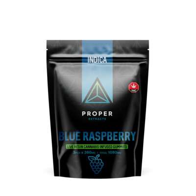 Proper Extracts 1080mg Live Resin Gummies Blue Raspberry Indica pack