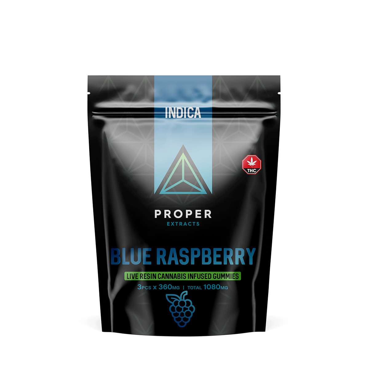 Proper Extracts 1080mg Live Resin Gummies Blue Raspberry Indica pack