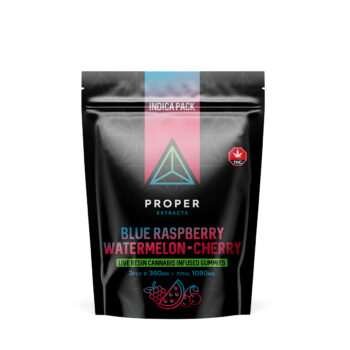 Proper Extracts 1080mg Live Resin Gummies Blue Raspberry Watermelon Cherry Indica pack
