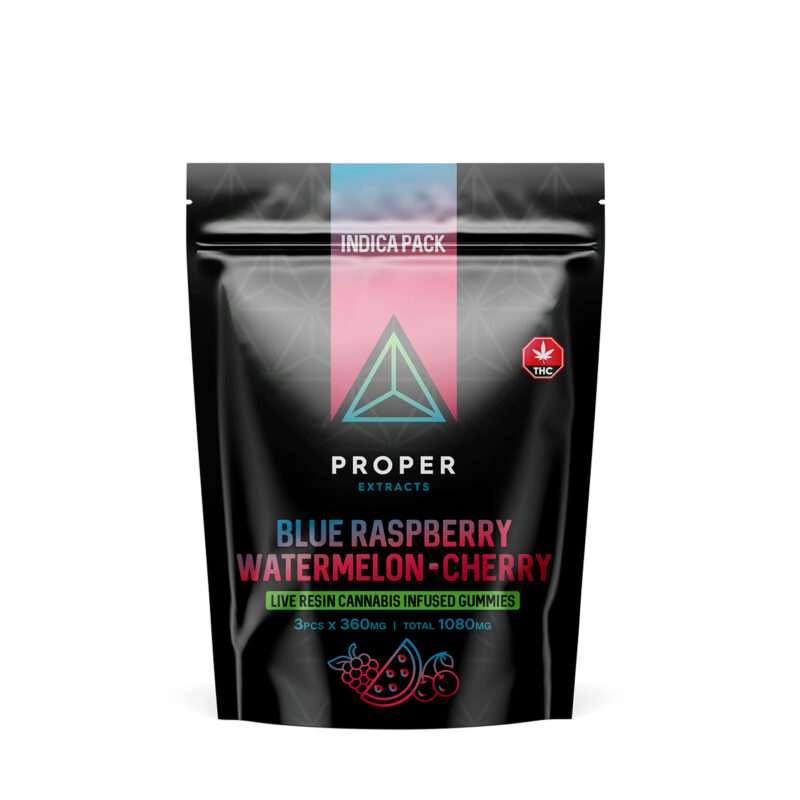 Proper Extracts 1080mg Live Resin Gummies - Blue Raspberry, Watermelon & Cherry
