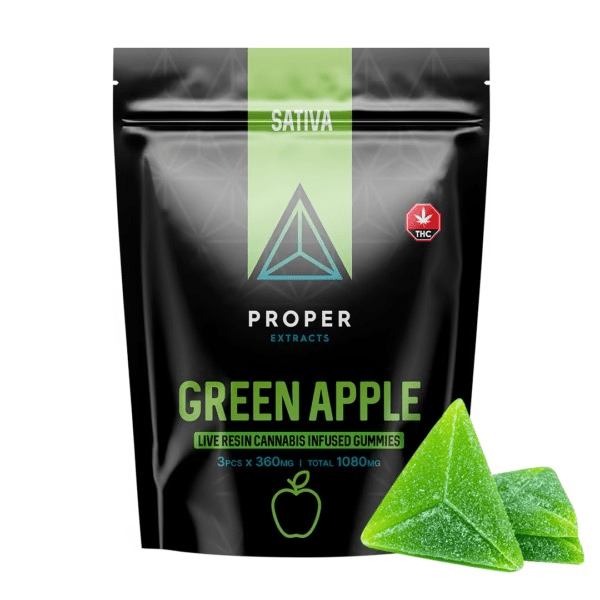Proper Extracts 1080mg Live Resin Gummies Green Apple Sativa pack