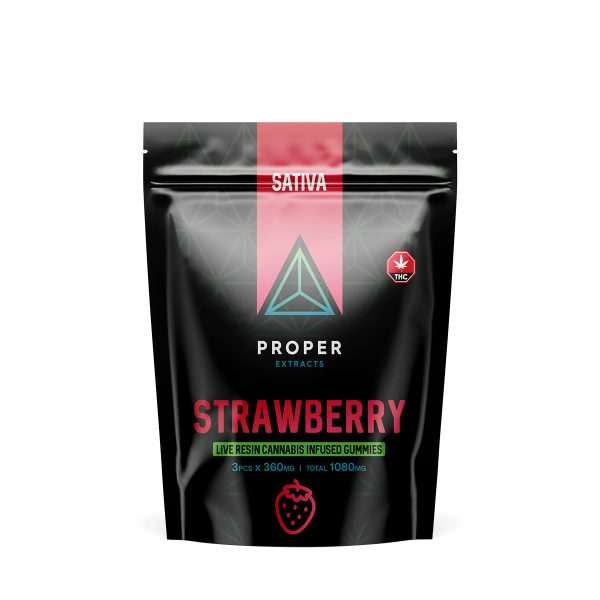 Proper Extracts 1080mg Live Resin Gummies Strawberry Sativa pack