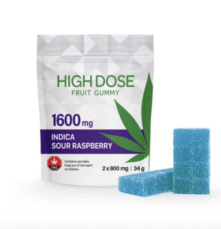High Dose – Extreme Strength Sour Raspberry Fruit Gummy 1600mg (Indica)