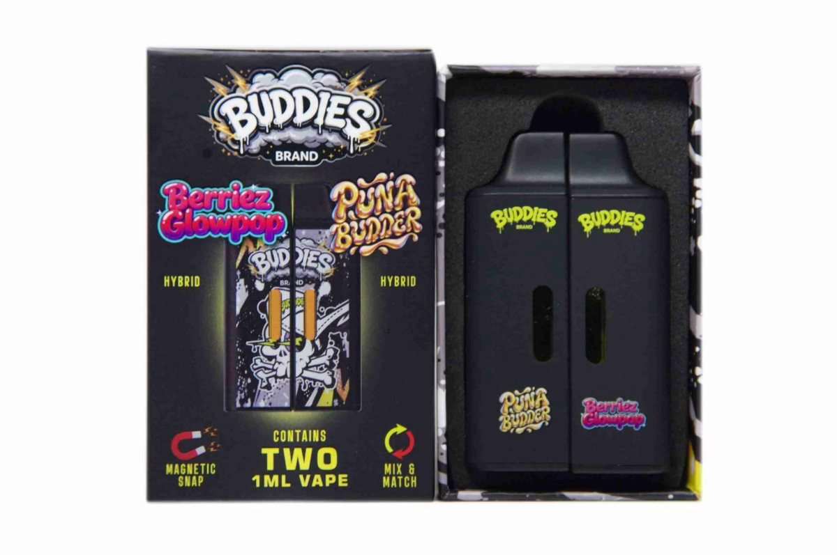 Buddies Brand 2G Dual Chamber Vape (2 x 1 Gram) - Berriez GlowPop (H) + Puna Budder (H)