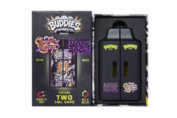 Buddies Brand 2G Dual Chamber Vape (2 x 1 Gram) – Cloudberry Lollipop (S) + Blackberry Moonrocks (I)