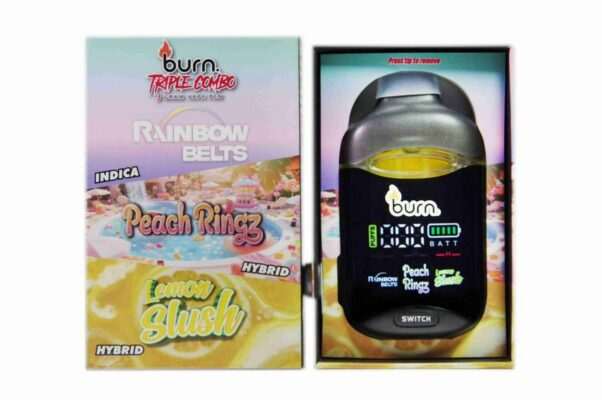 Burn 3G Triple Combo Vape (3 x 1 Gram) – Rainbow Belts (I) + Peach Ringz (H) + Lemon Slush (H)