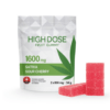 High Dose Sativa Sour Cherry fruit gummy package containing 1600mg of THC, shown with two red sugar-coated edible gummy blocks on a white background.